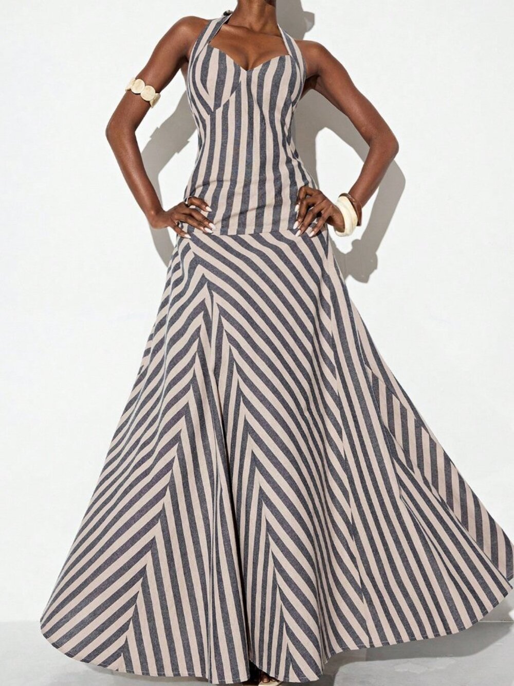 Multicolor Sexy Women's French Casual Halter Neck Dress - Picture 6 of 7